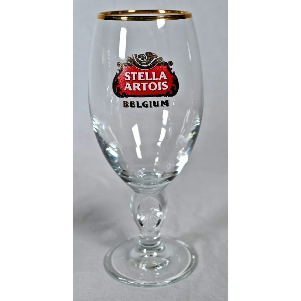 Set of 2 Stella Artois Belgium Beer Chalice Glasses 33cl Gold Rim